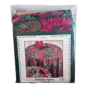 Bardwil Linens Holiday Spirit Red Tablecloth Holiday Poinsettia Oblong 60"x84"